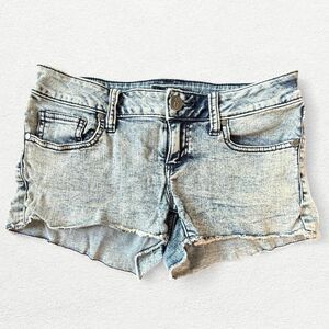 Vintage Y2K Distressed Light Wash Denim Mini Short Shorts Decree Size 3